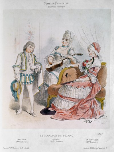 Mademoiselle Reichemberg as Cherubin, Mademoiselle Croizette as Suzanne and Mademoiselle Broisat as the Countess in 